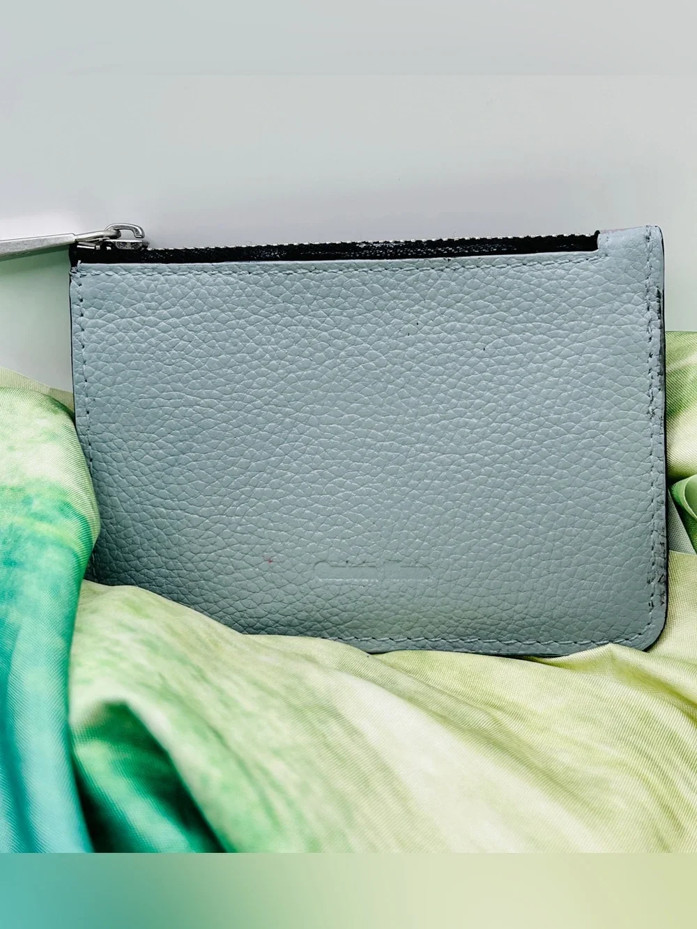 Calvin Klein Pebbled Leather Zip Credit Card Wallet Gray & Purple Leather NWOT